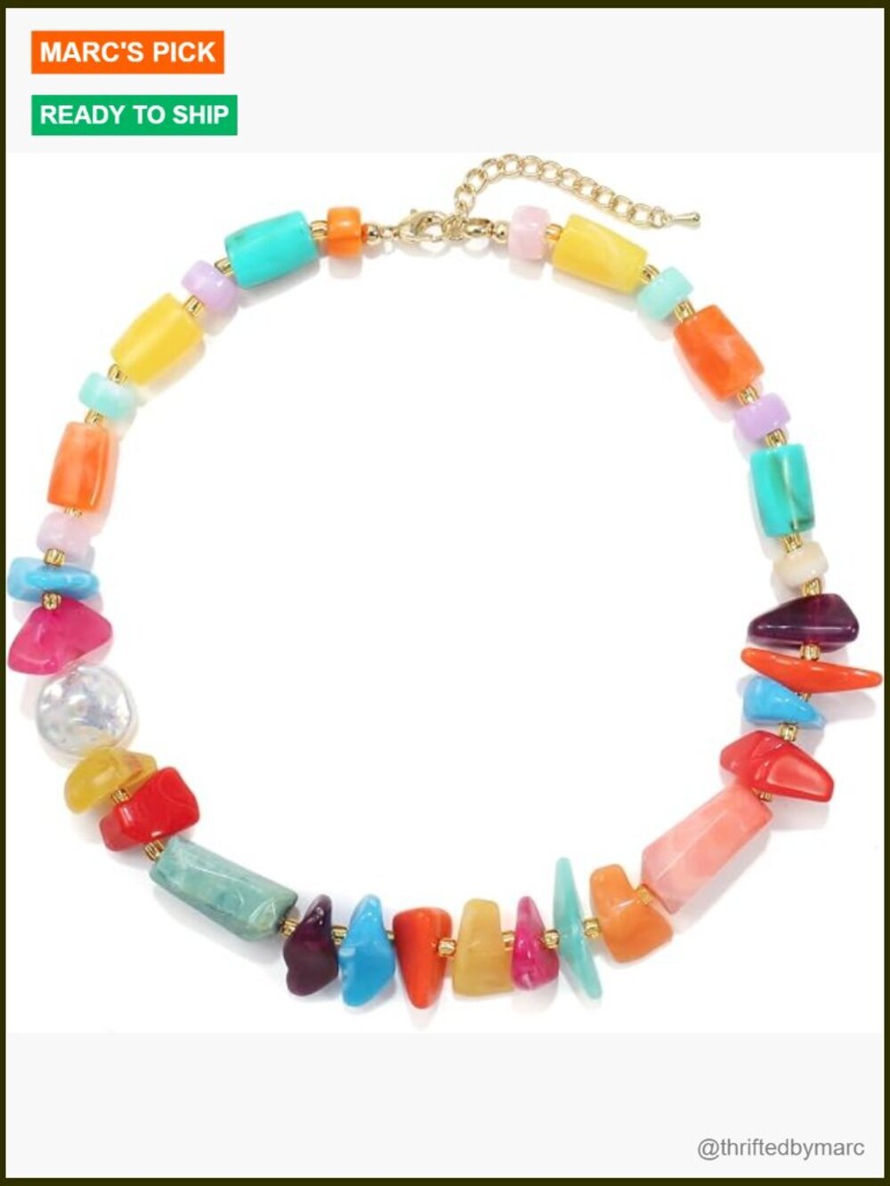 Boho Rainbow Acrylic Beaded Statement Necklace Trendy Jewelry